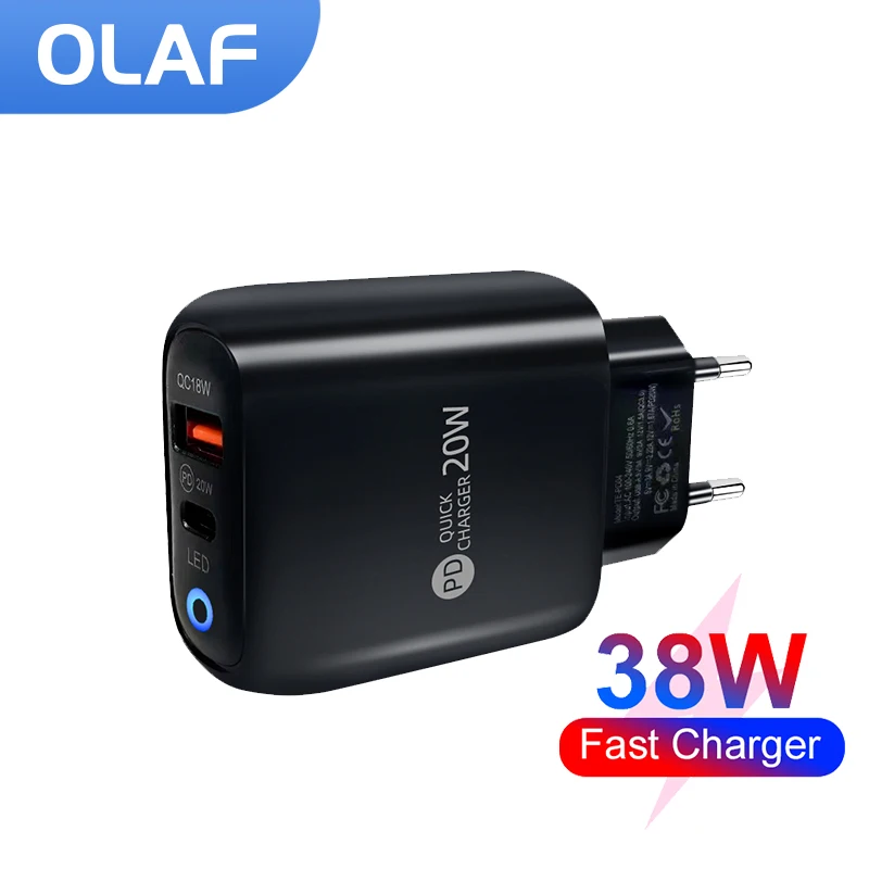 

38W USB C Charger QC3.0 LED USB Type C Wall Charger Fast Charging Mobile Phone Chargers For iphone 14 13 Pro Max Samsung Xiaomi