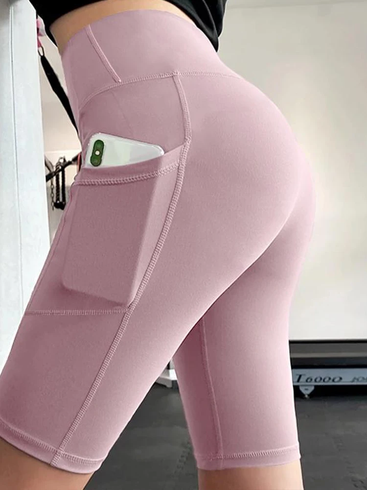 

Chrleisure Sport Shorts For Women 2022 New Cycling High Waist Tight Shorts With Pocket Gym Running Push Up Fitness Shorts