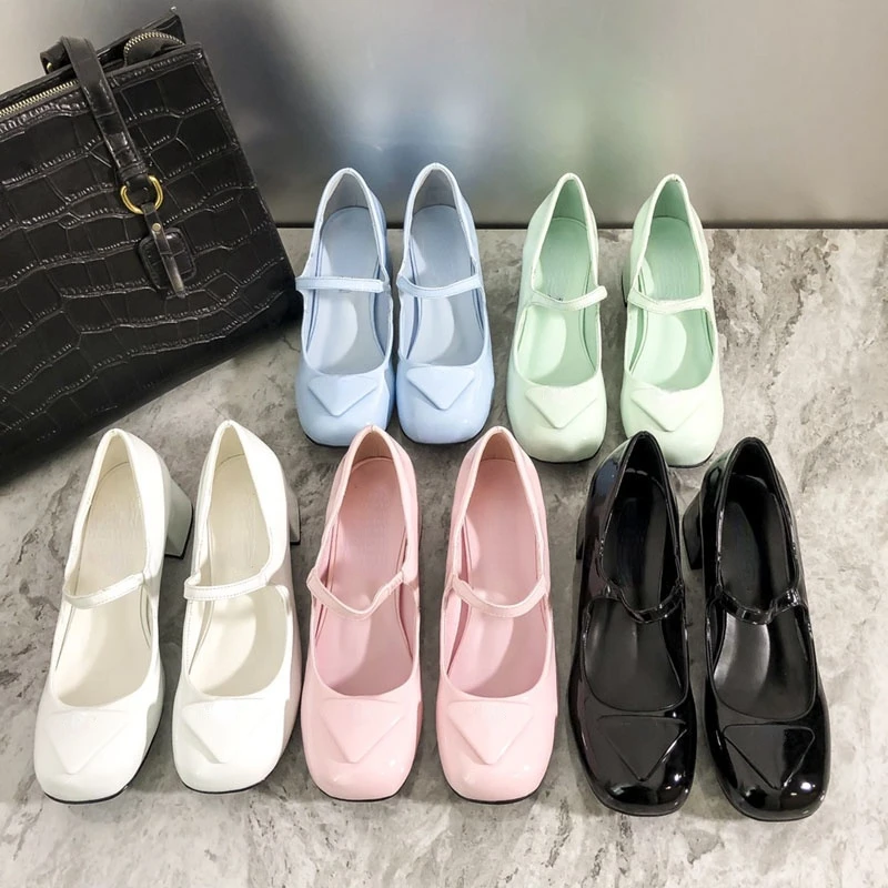 

Thick heel shoes women's 2022 new spring and autumn patent leather round toe high-heeled sandals French Mary Jane shoes