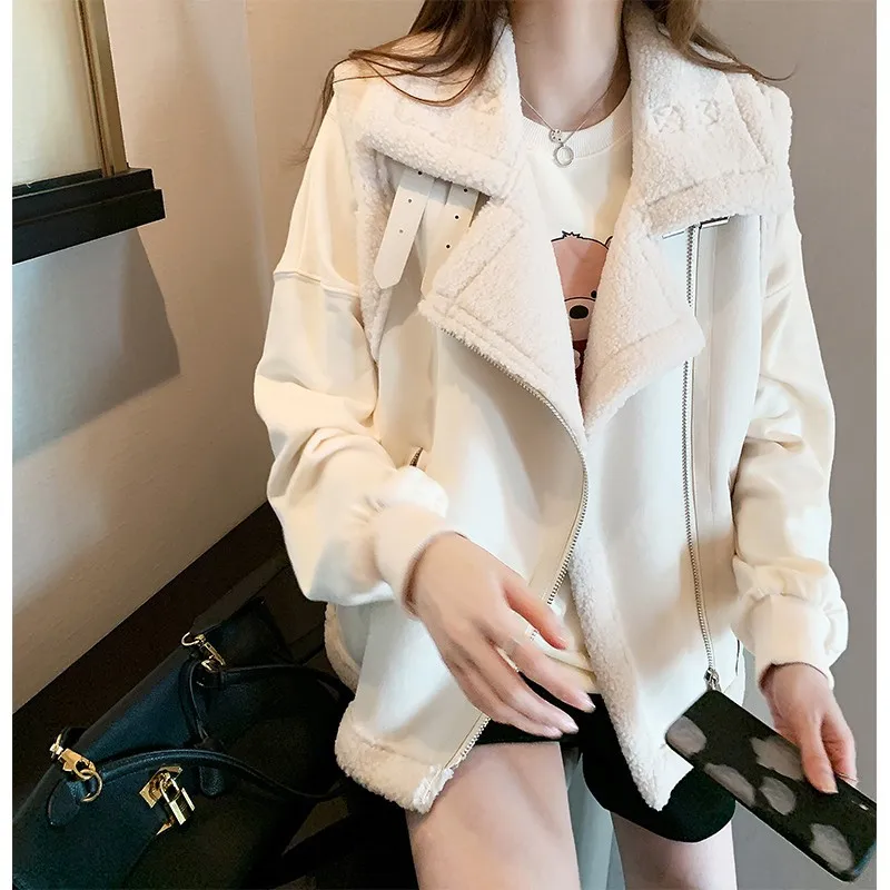 Lamb Plush Fur Vest Coat Women's 2022 Autumn Winter Shirt Black White Basics  Vintage  Turn-down Collar  Sleeveless Vest