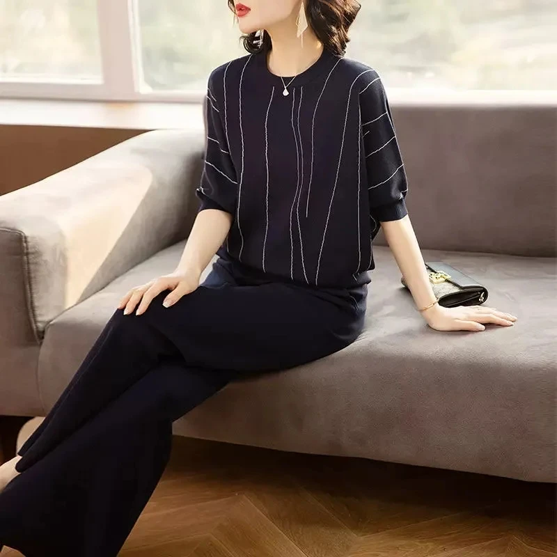 Весенне-летний модный элегантный вязаный костюм для мамы пуловер с рукавами