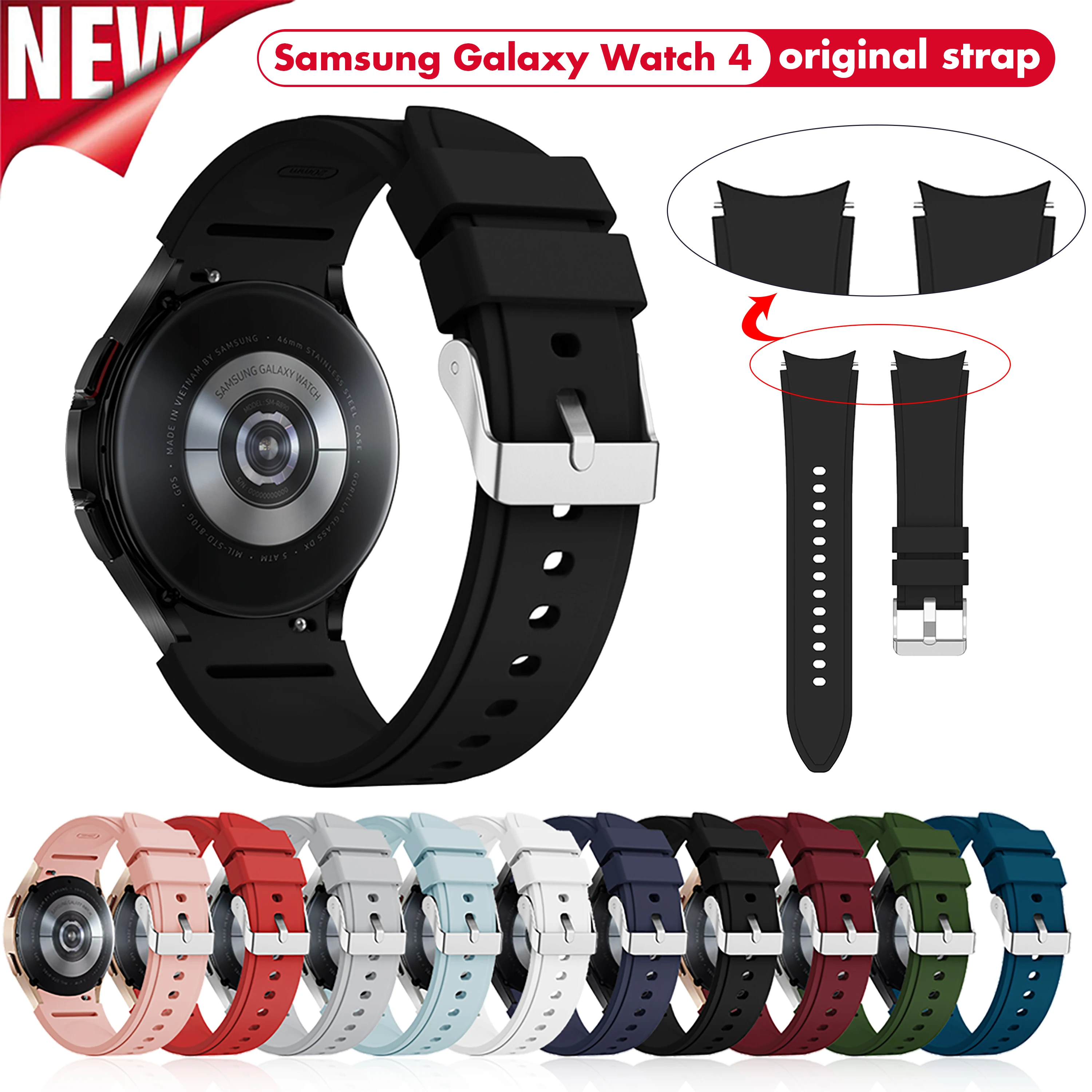

Ремешок силиконовый для смарт-часов, спортивный браслет для Samsung Galaxy Watch 4 44 мм 40 мм, 20 мм