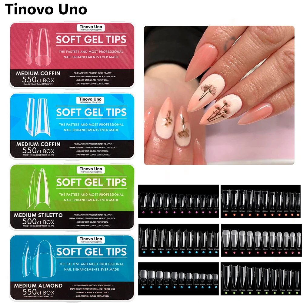 

Накладные ногти Tinovo Uno, мягкие гелевые накладные ногти, прозрачный пресс на гроб, искусственный капсул, стилет, миндаль, квадратные накладны...