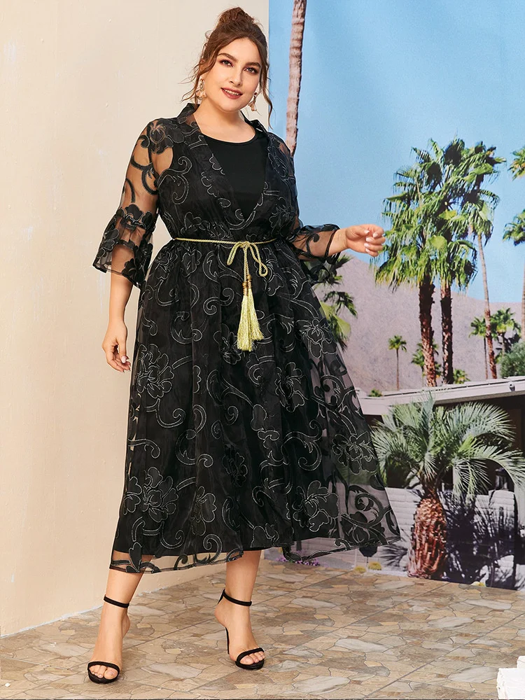 Plus Size Womens Clothing 2023 New Solid Color Loose Ladies Long Dresses Spring And Summer Fashion Black Casual Female Clothing