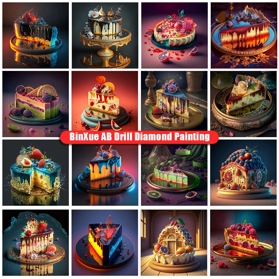 

Набор для алмазной живописи BinXue 5D «сделай сам», вышивка крестиком в виде Фруктового мороженого, клубничного торта, еды, мозаика для кухни, до...