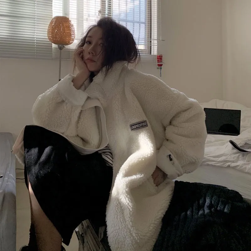 2021 Both Sides Wear Winter Lamb Velvet Jackets Women New Retro Hong Kong Style Ins Small Short Cotton Jacket Tide Coats Female