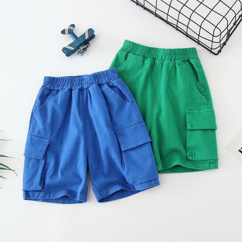 

Boys Fashion Cargo Short Pants Children Summer New Loose Sweat Pant Elastic Waist Blue Green Casual Shorts for Kids Half Pants