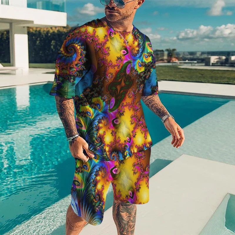 

Summer men's Short-sleeved Shorts Two-piece Smart Casual 3DPrinted Loose Jogging Tracksuit