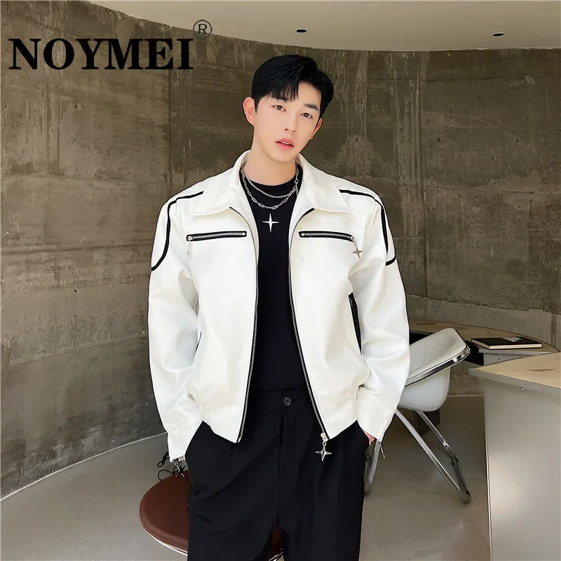 

NOYMEI Trendy Autumn Coat 2023 Fashionable Contrast Color Trim Personalized Metal Zipper Decorative Jacket Niche Design WA2659