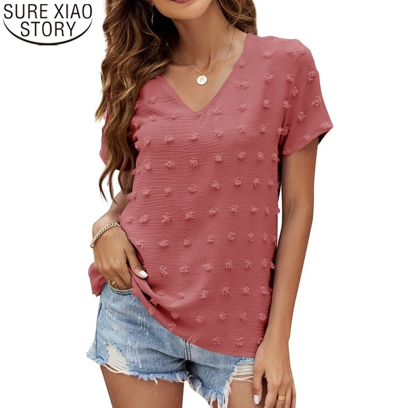 

Рубашка с коротким рукавом, женские топы, новинка 2023, летняя женская шифоновая блузка в горошек с V-образным вырезом, модная женская одежда, п...