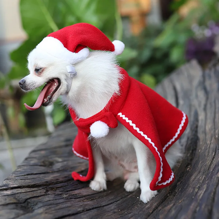 

Christmas Small Dog Santa clause Cape & Hat Doggie Festival suit set Pet Merry christmas cloth Fluffy Red Xmas Event favors