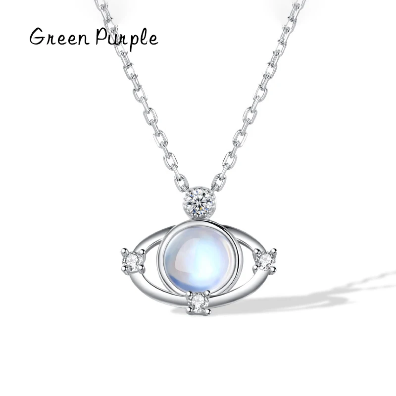 

Простое Ожерелье из настоящего стерлингового серебра 925 пробы с кулоном из лунного камня, цепочка для женщин, Изящные Ювелирные изделия для ...