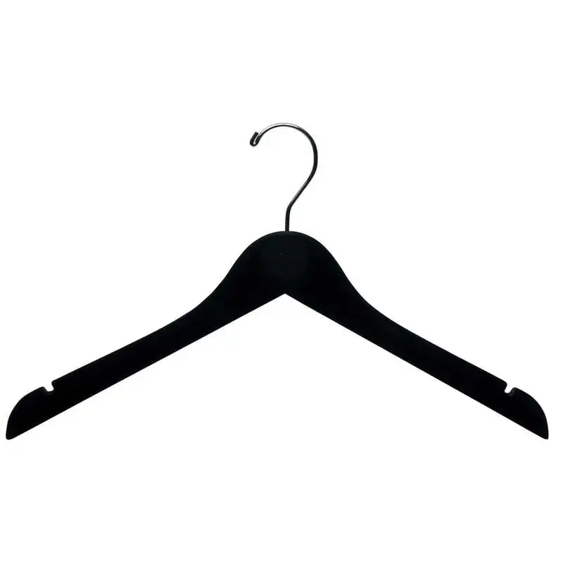 

Black Velvet Wood Top Hanger, Box of 50 Space Saving 17 Inch Flat Wooden Hangers w/ Chrome Swivel Hook & Notches for Shirt Jacke