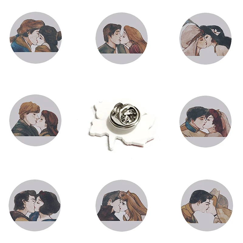 

Disney Acrylic Cartoon Kiss Loving Princess Prince Lapel Pins Epoxy Resin Brooches Pins Newly Trendy Accessories Jewelry QGZ721