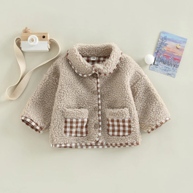 

Осенне-зимнее бархатное пальто Lioraitiin для новорожденных девочек 0-24 мес., Кардиган с длинным рукавом и лацканами в стиле пэчворк на пуговицах,...