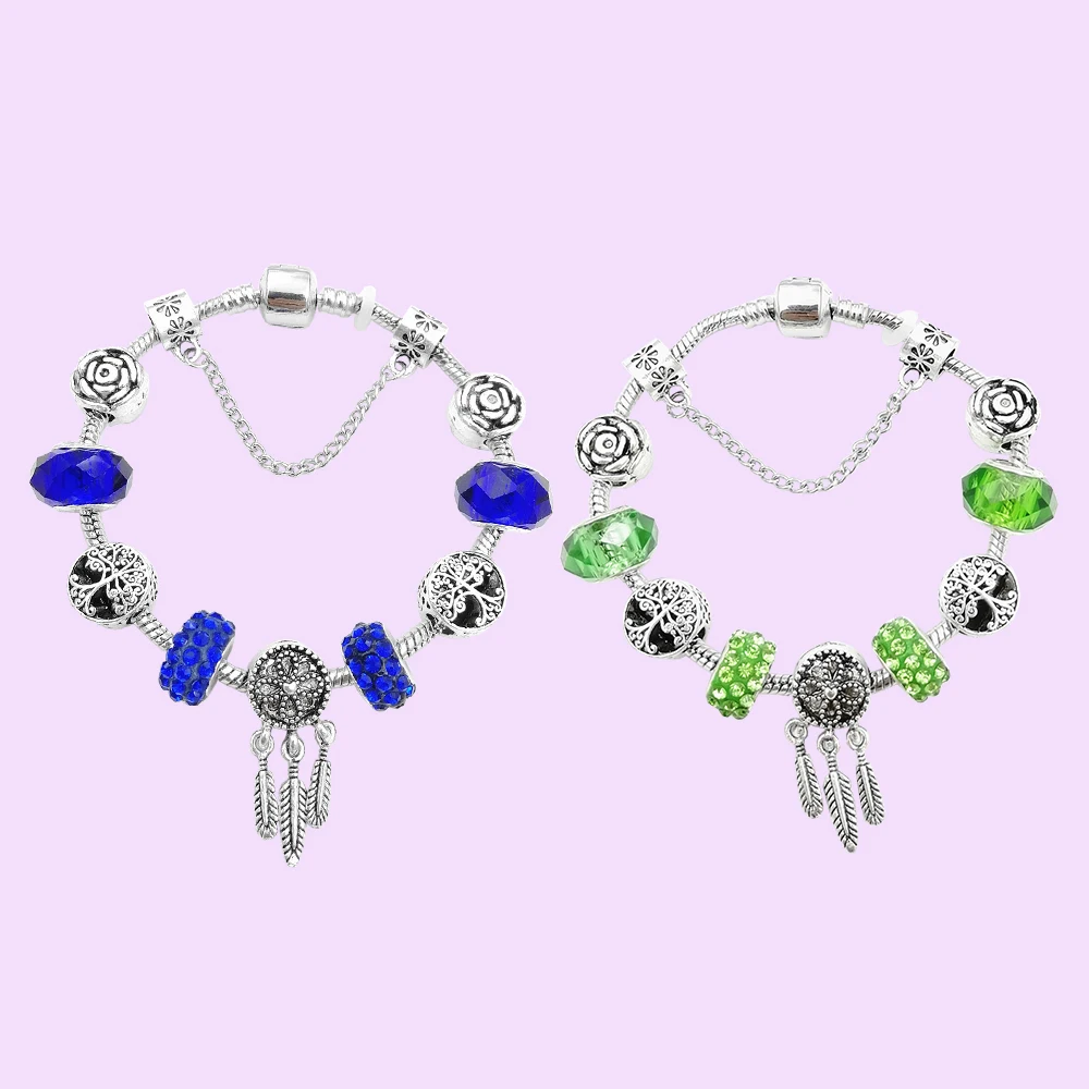 

925 Silver Dream Catcher Glass Bead Snake Bracelet fit Fashion Engagement Making Luxury Jewelry for Women Gifts