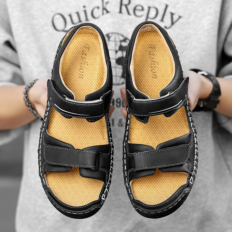 2023 Leather Men Shoes Summer New Large Size Men's Sandals Men Sandals Fashion Sandals Slippers Big Size 38-48