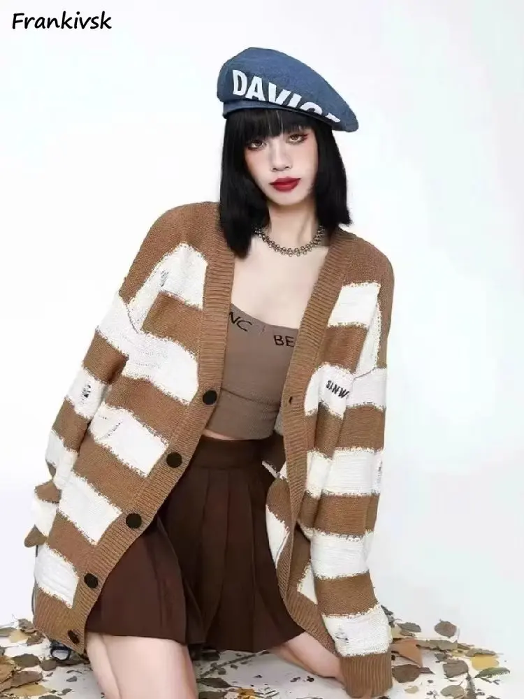 

Cardigan Women Striped Panelled Button Cozy Leisure All-match Niche Trendy Elegant Simple Students Daily Office Lady Streetwear