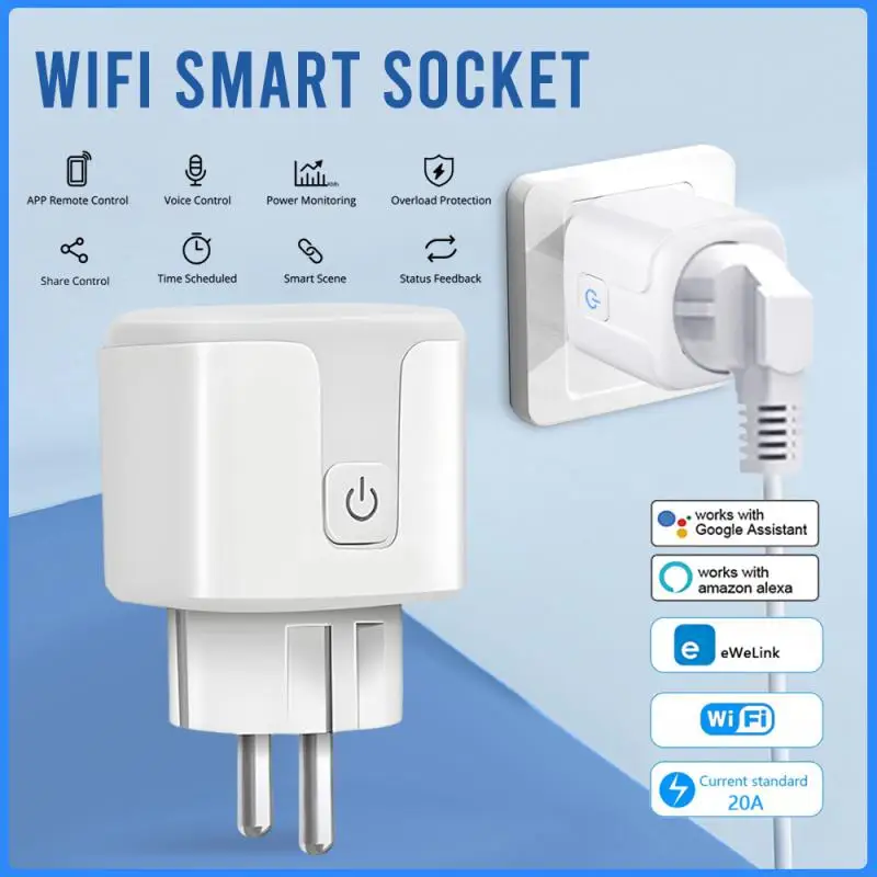 

CORUI EWelink WiFi EU Smart Socket 20A Smart Plug With Power Monitoring Timing Alexa Google Home Yandex Alice Voice Control