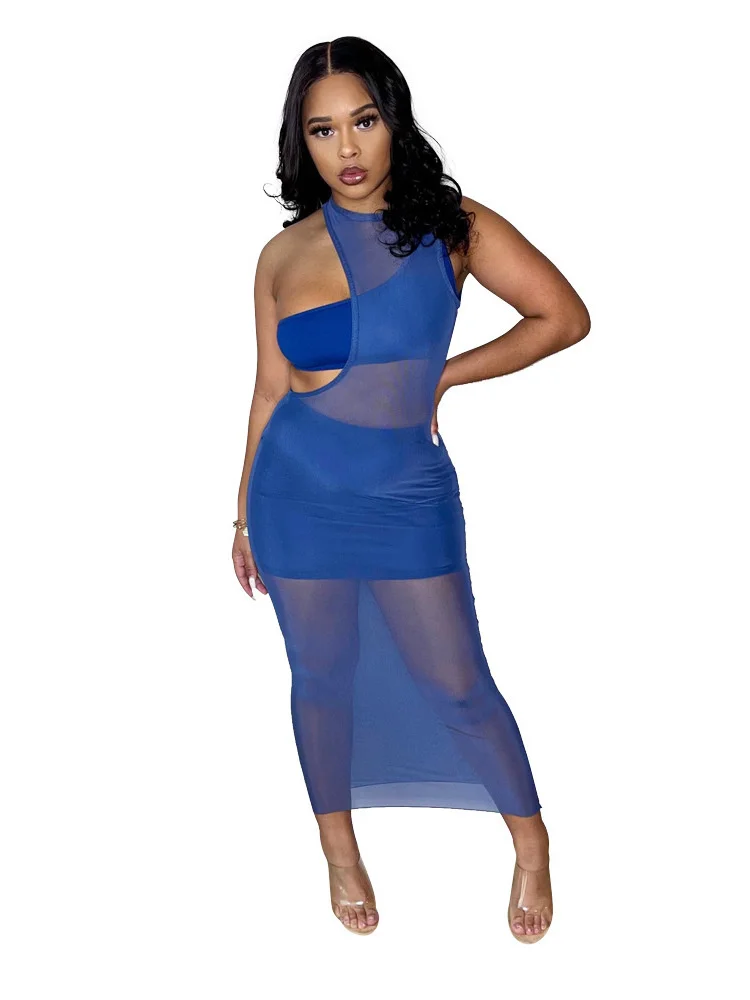 

Соблазнительный сетчатый Прозрачный Женский комплект, модный однотонный Комплект из трех предметов, жилет без рукавов + мини-юбка + платье м...