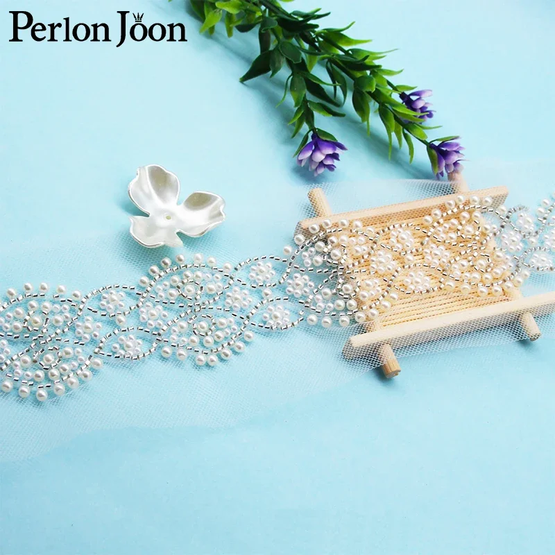 5 ярдов/шт. сетчатый крест темно-синий жемчужный стеклянный бисер сетка кружево