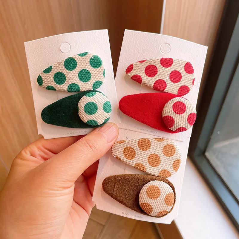 

Small Fresh Simple Fabric Wave Dot Water Drop Oval Hairpin Combination BB Clip Girl's Cute Button Girl's Heart All-match Daily
