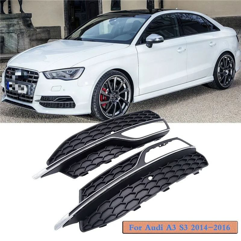

1 Pair for Audi A3 S3 S-Line 8V Pre-Facelift 2013 2014-2016 Car Front Bumper Fog Light Mesh Grill Grille Black Car Style