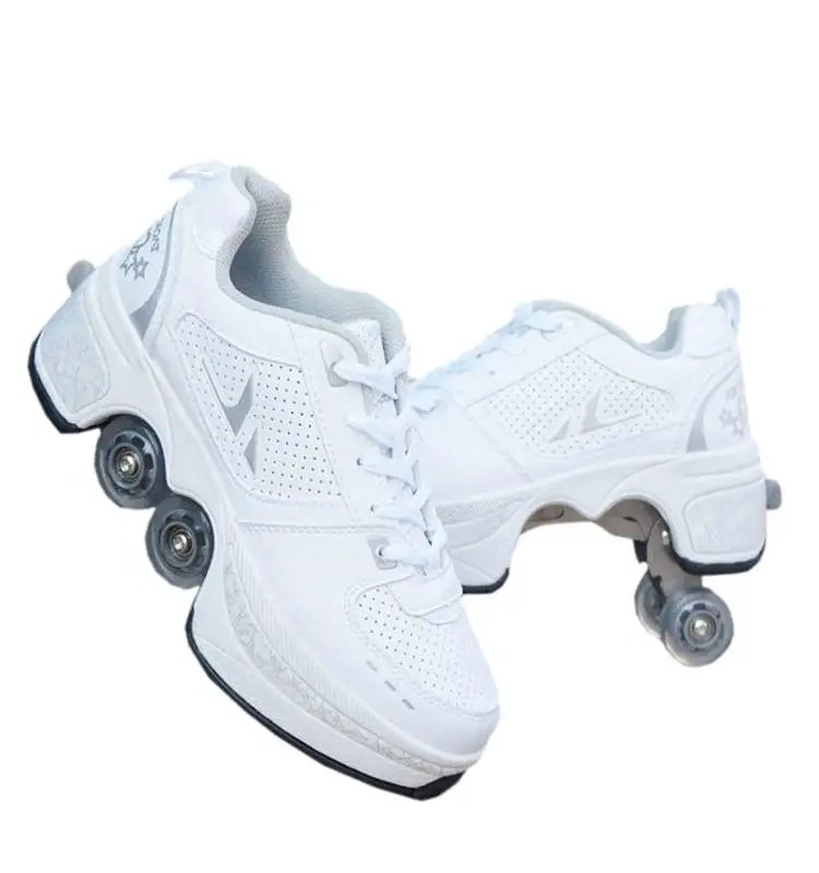 

DECELEVEN Walking Rollershoes Outdoor Sports Kick Out Spinning Top Roller Skates Shoes with Retractable 4 Wheels