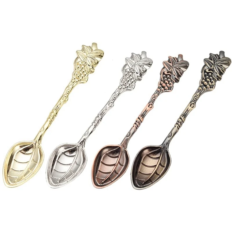 

4Pcs Retro Palace Style Coffee Spoon Dessert Spoon Small Spoon Spoon Golden Grape Coffee Cake Spoon