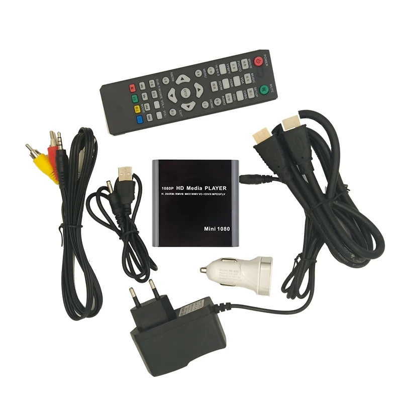 

HD 1080P Mini Media Player For Car Center HDD U Disk Multimedia Player With Car Charger IR Extender AV SD/MMC EU Plug