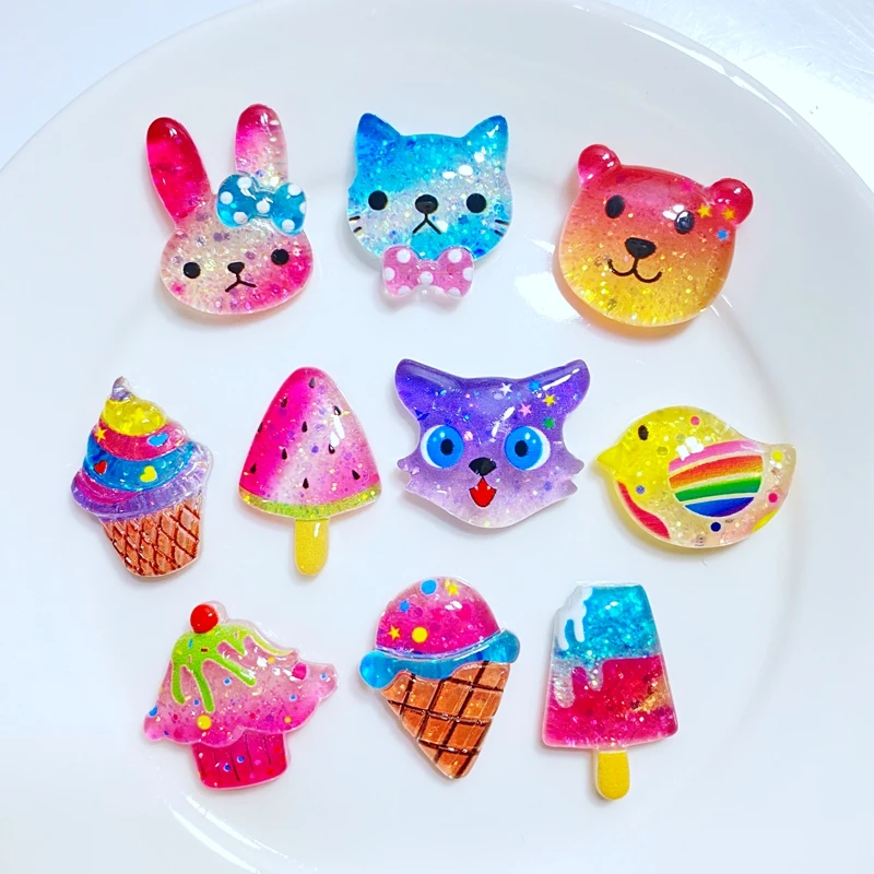 

10 шт. мультяшный Кот Кролик Медведь Мороженое Торт плоская спина Скрапбукинг Kawaii DIY украшения для дома шпилька аксессуары