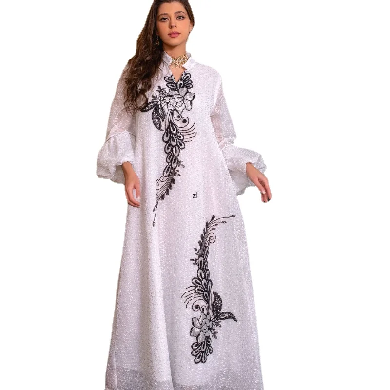 Eid Muslim Women Abaya Morocco Party Dress Elegant Lace-up Prayer Abayas Long Sleeve Robe Dress Ramadan Musulman Maxi Vestidos