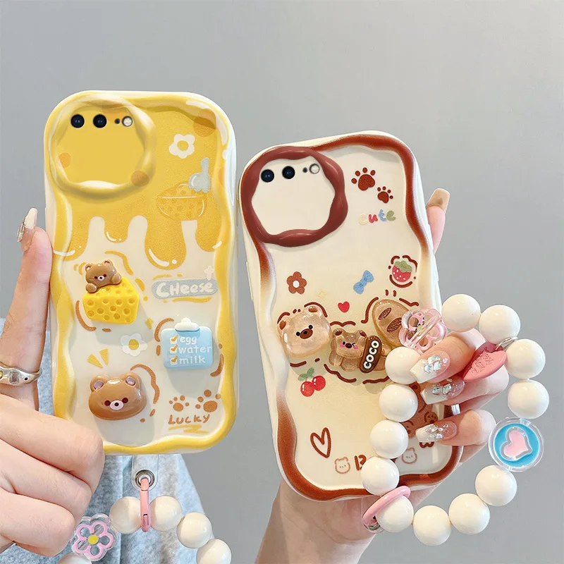 

3D Fashion Luxury Adorable Doll Cartoon Soft Silicon Phone Case On For Apple iPhone 7 8 Plus Wristbang Back Cover