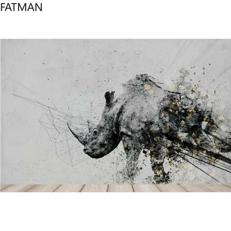 Простой пользовательский фон FATMAN В индустриальном стиле с рисунком носорога, 3d Роспись, гостиная, спальня, настенная ткань, Прямая поставка (art.: 3920baabc40a5) - 3920baabc40a5