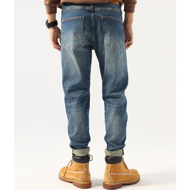 Streetwear Men 2022 New Pattern Recreational Blue Pants Elastic Force Straight Cylinder Comfortable Loose Jeans Autumn Female