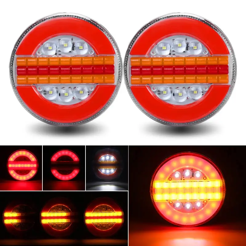 

2pcs Round Tail Light For Truck Trailers Sequential Dynamic Turn Signal LED Brake Reverse Lamp Tractor Van Rear Light 12V 24V