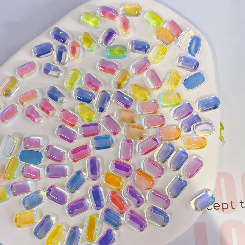 

50Pcs Clear Aurora 3D Nail Rhinestone Flatback Square Glass Nails Ornament Jelly Color Aurora Nail Crystal Korea Jewelry &*7