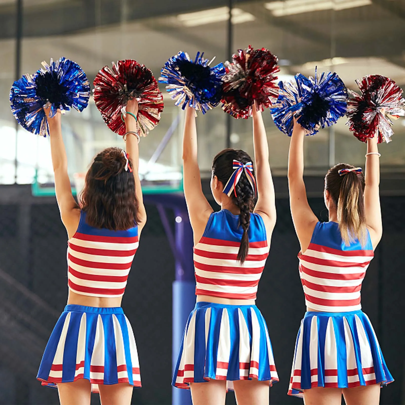 

12pcs Metal Cheerleader Ball Sports Teamwork Cheer Cheerleading Flower Ball Shiny Poms For All Kinds Of Team Sports Football