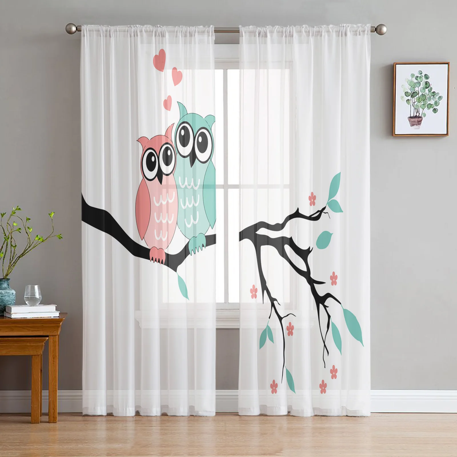 

Owl Branch Cartoon Cute Tulle Sheer Curtains for Living Room Decoration Drapes Bedroom Kitchen Voile Organza Window Curtain