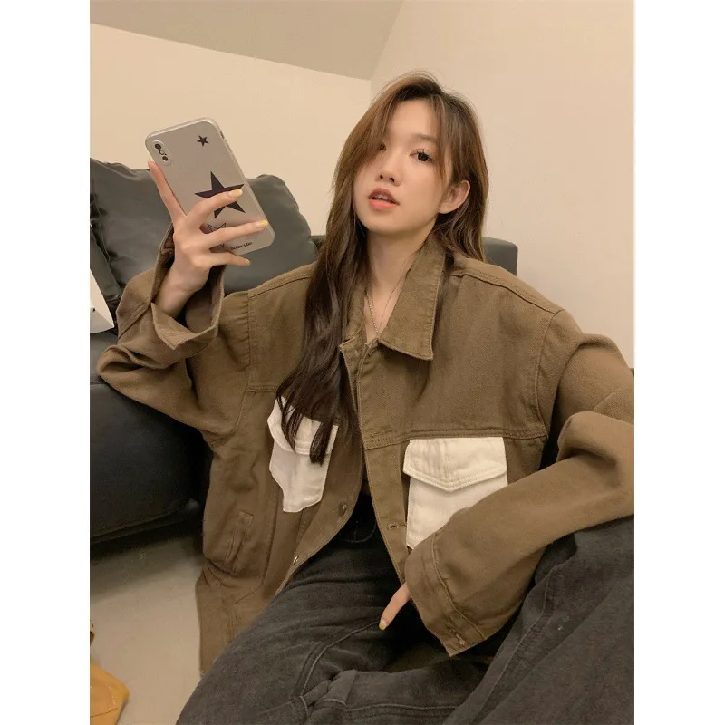 Женская свободная джинсовая куртка в американском ретро-стиле повседневная