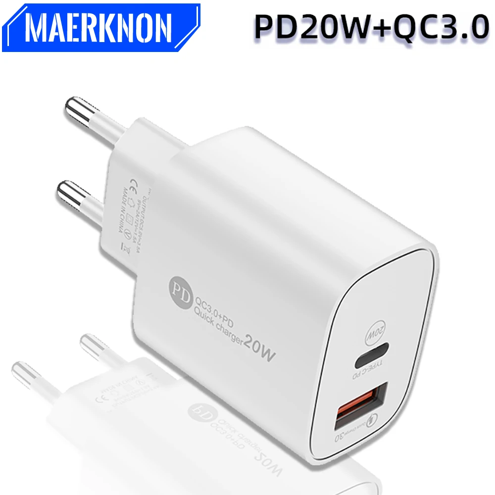 

PD USB Charger 20W Fast Charging Power Adapter Type C Quick Charge 3.0 For iPhone Xiaomi13 Samsung Phone Wall Charger EU/US Plug