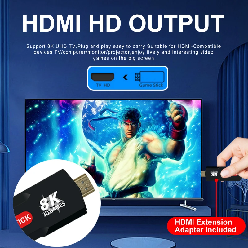 Фото Игровая приставка TV Game Stick X2 PRO, четырехъядерный процессор S905, графический процессор G31, 2 ГБ LPDDR3, 16 ГБ ROM, 8K HDMI 2.1, Android 12.1, 64 ГБ, 30000+ игр, Wi-Fi 2.4G/5G, BT4.0 №3