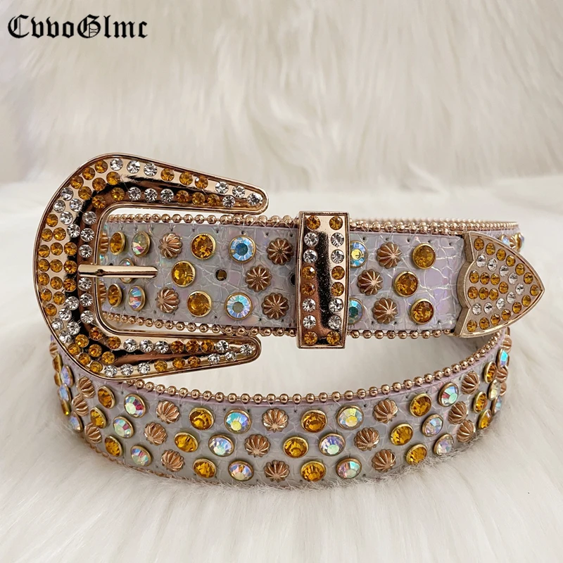 

Ремень Стразы в стиле панк и вестерн для мужчин и женщин, шипованные ремни с кристаллами, роскошная Пряжка для джинсов, винтажный пояс с закл...