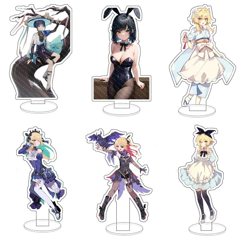 

Anime Genshin Impact Scaramouche Cosplay Acrylic Action Figure Fischl Yelan Keyrings Stand Model Desk Decor Fans Collection Gift