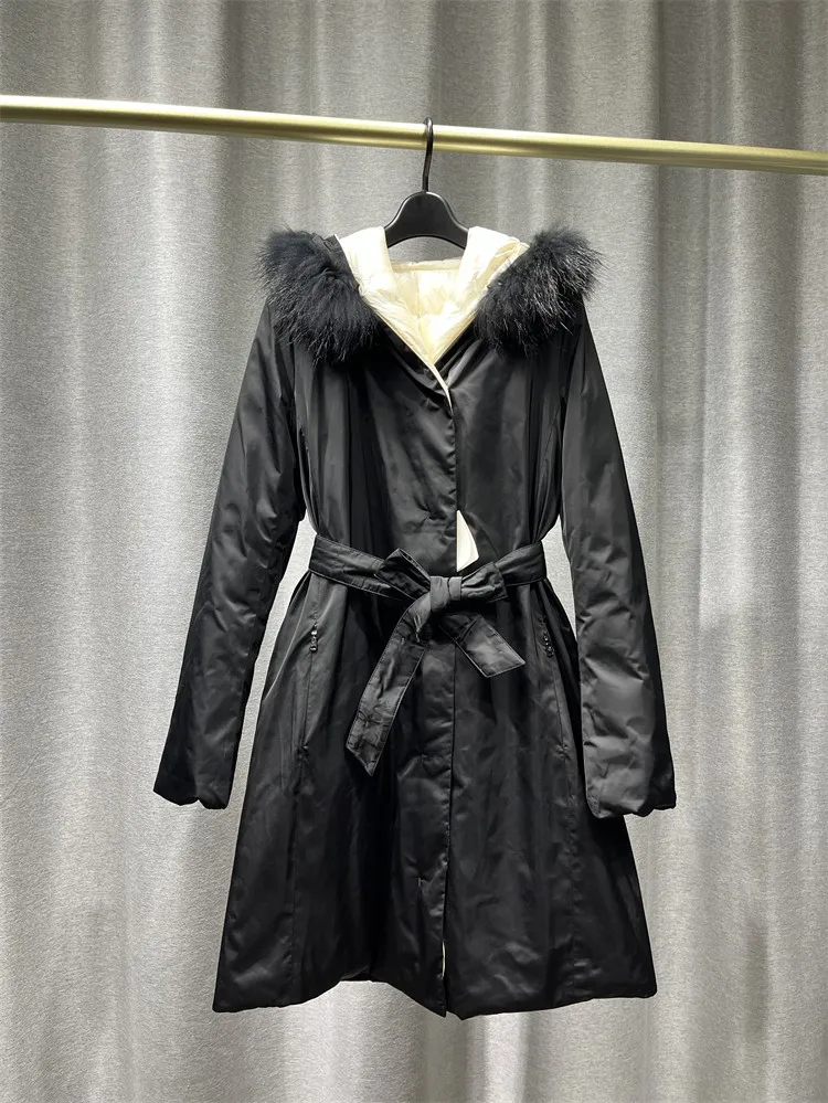 Long Down Coat Women 2022 New Winter Products Casual Solid Color Medium Length Down Jacket Hooded Collar Long Sleeve Zip Placket