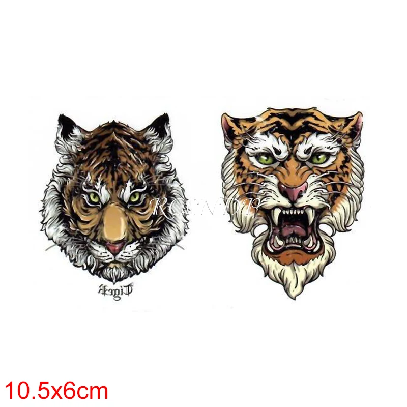 Водонепроницаемая Временная тату-наклейка с головой тигра короля большой