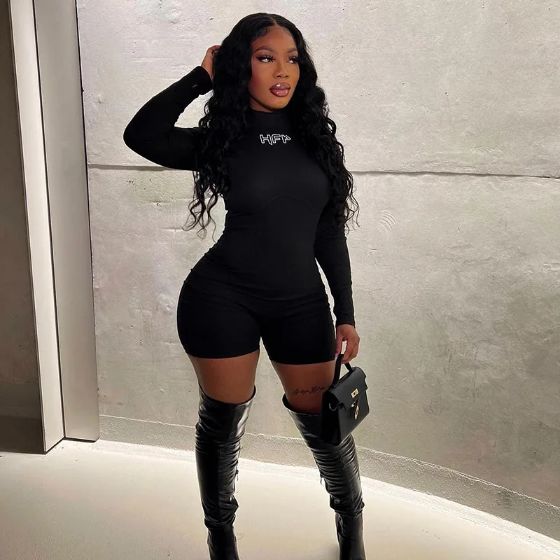 

Женский слитный комбинезон с вышивкой, круглым вырезом и длинными рукавами