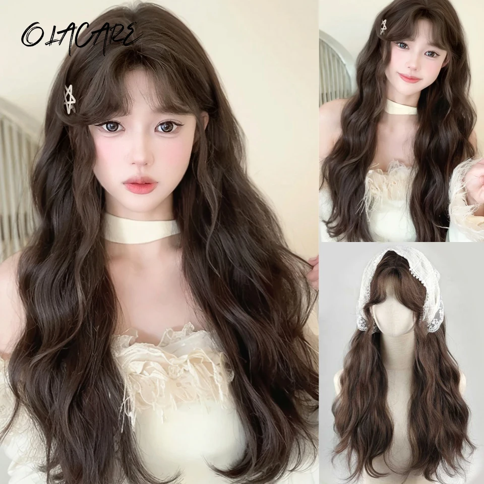 OLACARE Популярные коричневые черные длинные волнистые волосы парики Лолиты с