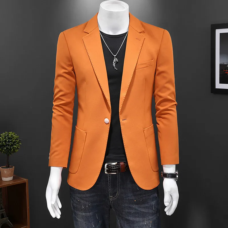 

2022 New Arrival Autumn Orange Blazers For Men Slim Fit Groom Wedding Suit Jacket Classic 5XL Plus Size Mens Casual Blazer Coats