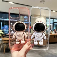 Clear 3D Astronaut Folding Case For iPhone 13 12 11 Pro Max 13 11 XS XR X 7 8 Plus Protective Plating TPU Stand Back Cover